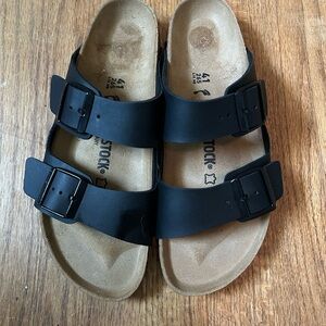 Birkenstock Unisex Arizona Black Birko-Flor Leather Size EU 41 Women 10 Mens 8